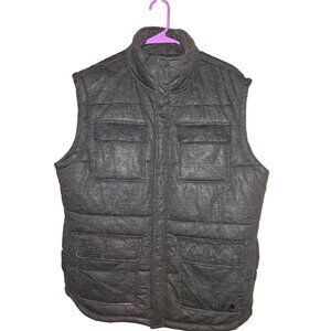 Tunellus Mens Quilted Dark Gray Vest XL With Multiple Pockets &‎ High Collar